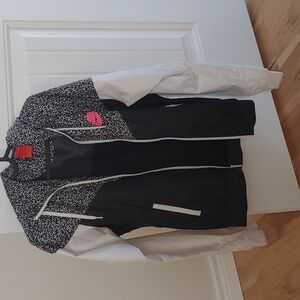 Nike Black and White Track Jacket with Pink Logo